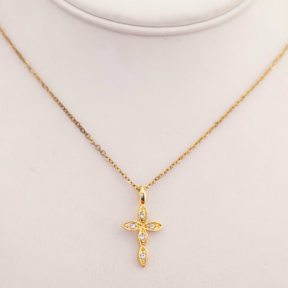 Blessed Gold Roman Catholic Engraved Cross Necklace